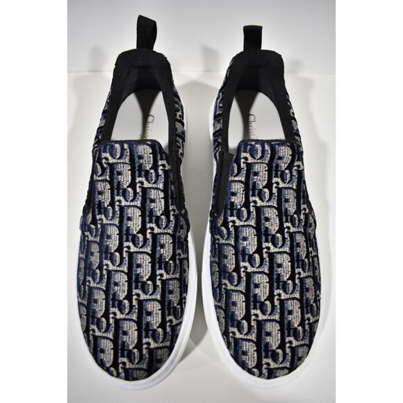 Dior Solar Blue Velvet Oblique Logo White Flat Skate Slip On Low Sneaker 41.5 - Picture 7 of 12
